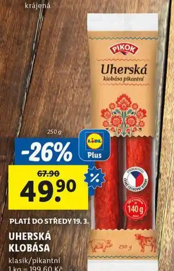 Lidl Uherská klobása nabídka