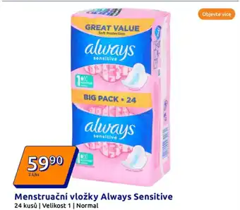 Action Menstruační vložky always sensitive nabídka