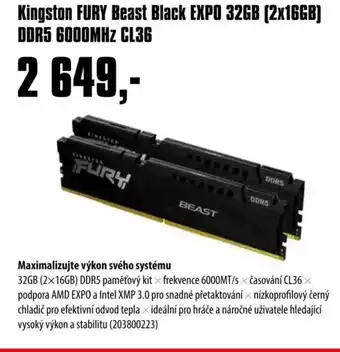 COMFOR Kingston FURY Beast Black EXPO 32GB (2x16GB) DDR5 6000MHZ CL36 nabídka