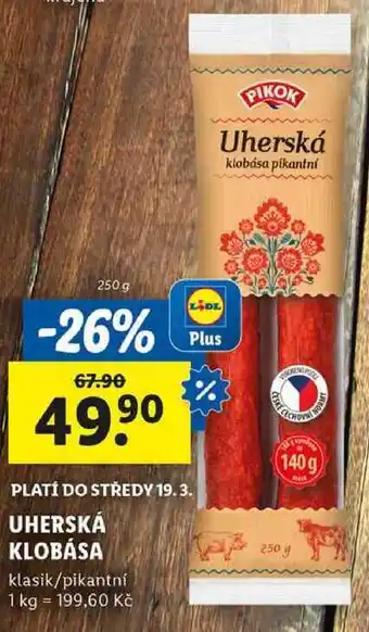 Lidl UHERSKÁ KLOBÁSA, 250 g nabídka