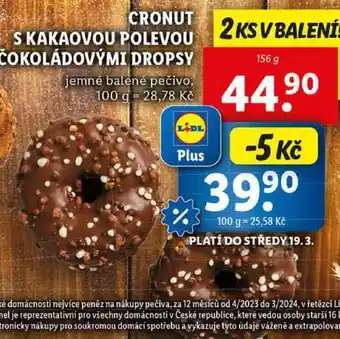 Lidl CRONUT S KAKAOVOU POLEVOU ČOKOLÁDOVÝMI DROPSY, 156 g nabídka