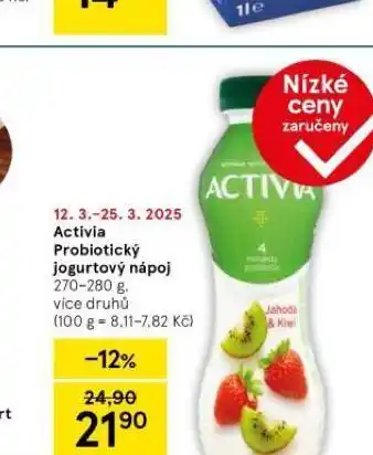 Tesco Activia probiotický jogurtový nápoj nabídka