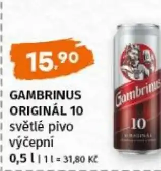 Terno GAMBRINUS Originál 10 světlé pivo výčepní nabídka