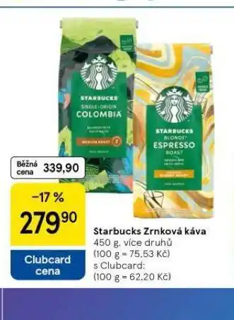 Tesco Starbucks zrnková káva nabídka