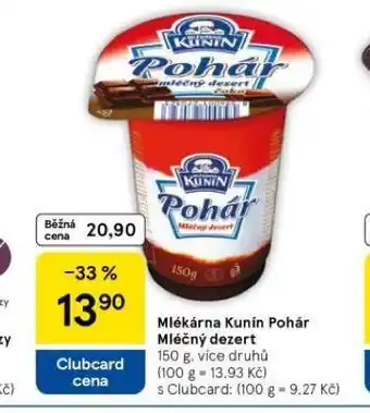 Tesco Kunín pohár mléčný dezert nabídka