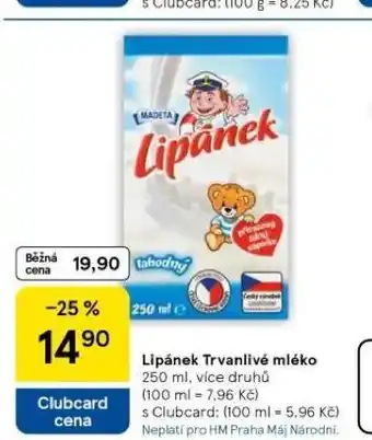 Tesco Lipánek trvanlivé mléko nabídka