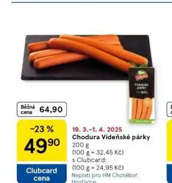 Tesco Chodura vídeňské párky nabídka