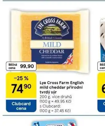 Tesco Lye cross farm english mild cheddar přírodní tvrdý sýr nabídka