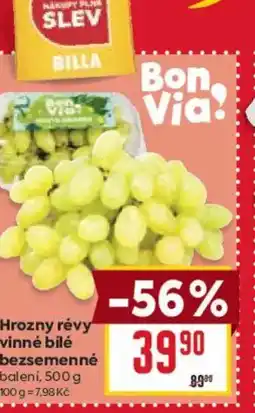 Billa Hrozny révy vinné bílé bezsemenné balení, nabídka