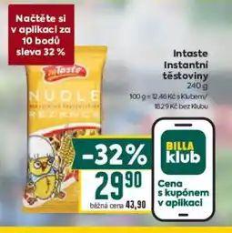 Billa Intaste Instantní těstoviny nabídka