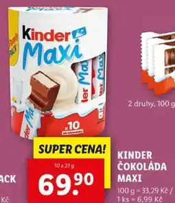 Lidl KINDER ČOKOLÁDA MAXI, 10x 21 g nabídka