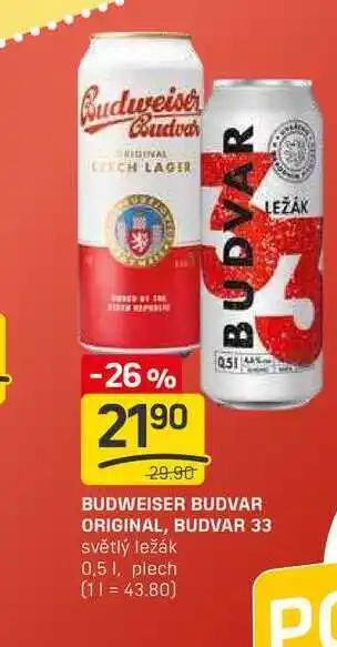 Flop BUDVAR 33 světlý ležák 0,5l, plech nabídka