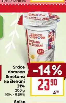 Billa Srdce domova Smetana ke šlehání 31% 200g nabídka