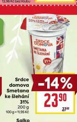 Billa Srdce domova Smetana ke šlehání 31% 200g nabídka