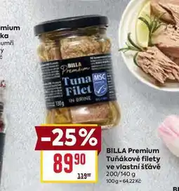 Billa BILLA Premium Tuňákové filety ve vlastní šťávě 200/140 g nabídka