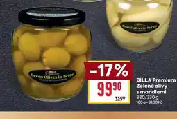 Billa BILLA Premium Zelené olivy s mandlemi 880/330 g nabídka