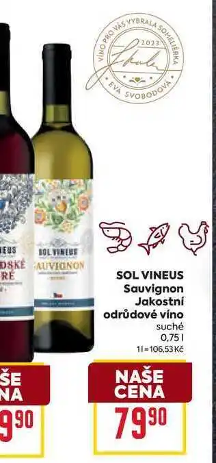 Billa SOL VINEUS Sauvignon Jakostní odrůdové víno suché 0,75l nabídka