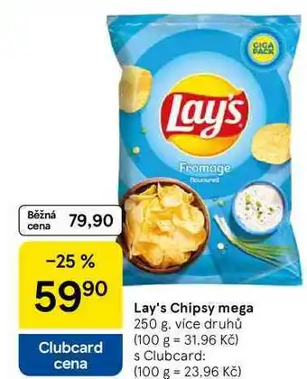 Tesco Lay's Chipsy mega, 250 g, více druhů nabídka