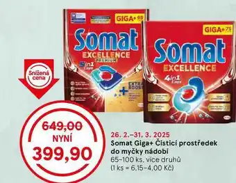 Tesco Somat Giga+ Čisticí prostředek do myčky nádobí, 65-100 ks, více druhů nabídka