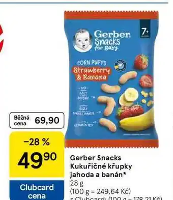 Tesco Gerber Snacks Kukuřičné křupky jahoda a banán, 28 g nabídka