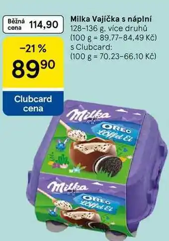 Tesco Milka Vajíčka s náplní, 128-136 g, více druhů nabídka