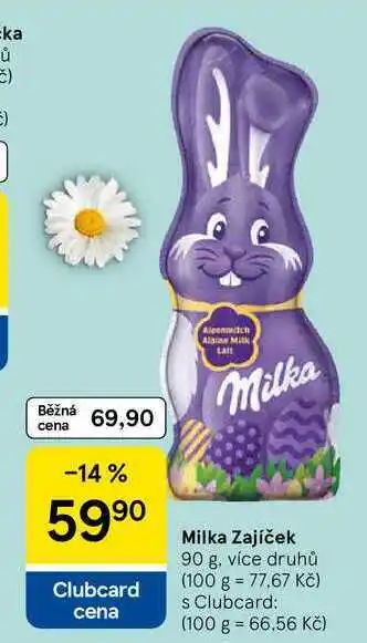 Tesco Milka Zajíček, 90 g, více druhů nabídka