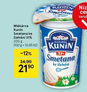 Tesco Mlékárna Kunín Smetana ke šlehání 31%, 200 g nabídka