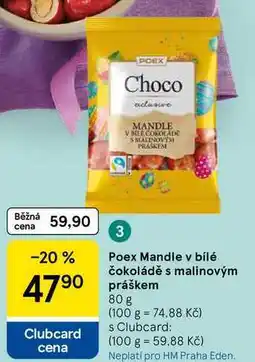 Tesco Poex Mandle v bílé čokoládě s malinovým práškem, 80 g nabídka