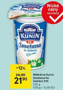 Tesco Mlékárna Kunín Smetana ke šlehání 31%, 200 g nabídka