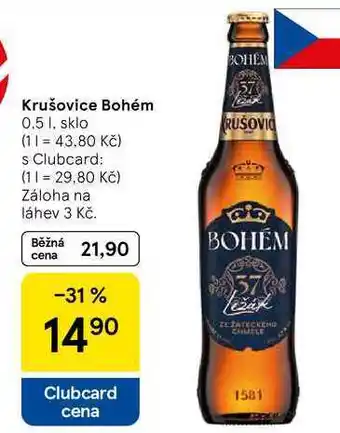 Tesco Krušovice Bohém, 0.5 l nabídka