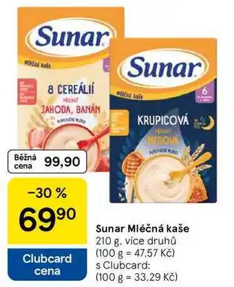 Tesco Sunar Mléčná kaše, 210 g, více druhů nabídka