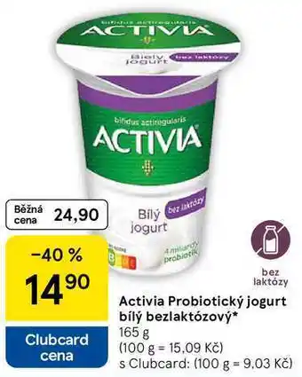 Tesco Activia Probiotický jogurt bílý bezlaktózový, 165 g nabídka