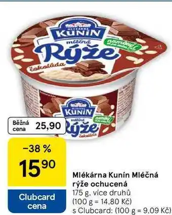 Tesco Mlékárna Kunín Mléčná rýže ochucená, 175 g, více druhů nabídka