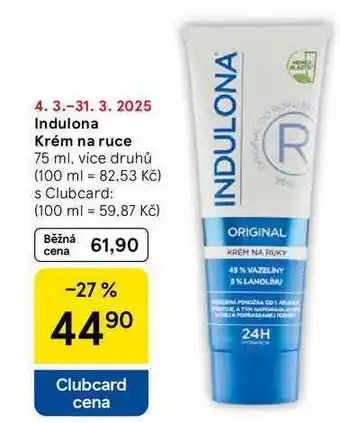 Tesco Indulona Krém na ruce, 75 ml, více druhů nabídka