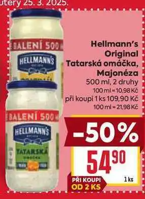 Billa Hellmann's Original Tatarská omáčka, Majonéza 500 ml nabídka