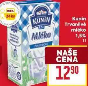 Billa Kunín Mléko Trvanlivé mléko 1,5% 1l nabídka