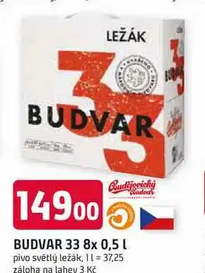 Trefa BUDVAR 33 8x 0,5l pivo světlý ležák nabídka