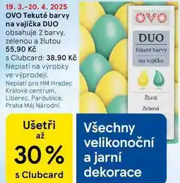 Tesco OVO Tekuté barvy na vajíčka DUO obsahuje 2 barvy. zelenou a žlutou nabídka