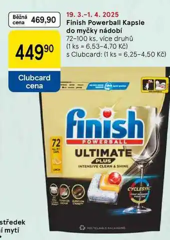 Tesco Finish Powerball Kapsle do myčky nádobí, 72-100 ks, více druhů nabídka