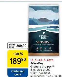 Tesco PrimaDog Granule pro psy, 3 kg. více druhů nabídka