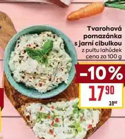 Billa Tvarohová pomazánka s jarní cibulkou z pultu lahůdek cena za 100 g nabídka