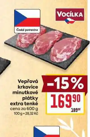 Billa Vepřová krkovice minutkové plátky extra tenké cena za 600 g nabídka