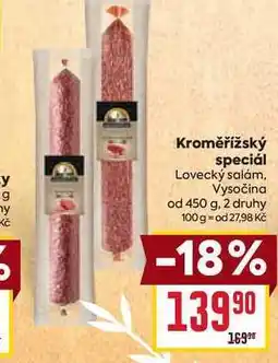 Billa Kroměřížský speciál Lovecký salám, Vysočina od 450 g nabídka