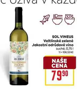 Billa SOL VINEUS Veltlínské zelené Jakostní odrůdové víno suché, 0,75l nabídka