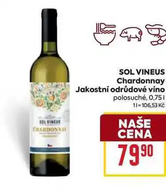 Billa SOL VINEUS Chardonnay Jakostní odrůdové víno polosuché, 0,75l nabídka