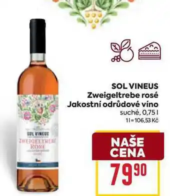 Billa SOL VINEUS Zweigeltrebe rosé Jakostní odrůdové víno suché, 0,75l nabídka