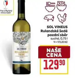 Billa SOL VINEUS Rulandské šedé pozdní sběr suché, 0,75l nabídka