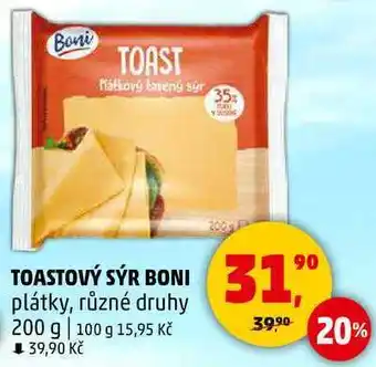 Penny Market TOASTOVÝ SÝR BONI plátky, různé druhy, 200 g nabídka