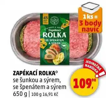 Penny Market ZAPÉKACÍ ROLKA se šunkou a sýrem, se špenátem a sýrem, 650 g nabídka