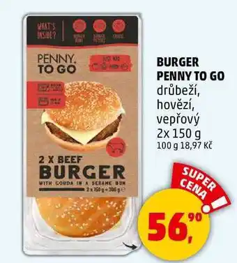 Penny Market BURGER PENNY TO GO drůbeží, hovězí, vepřový, 2x 150 g nabídka